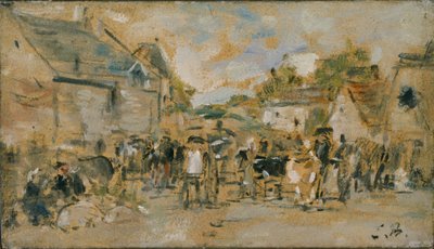Dorpsmarkt, 1844-1898 door Eugene Louis Boudin