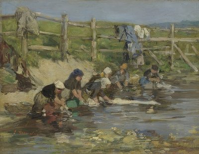 Wasvrouwen aan de rivier door Eugene Louis Boudin
