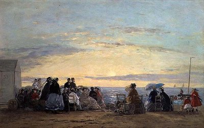 De zonsondergang bekijken vanaf het strand door Eugene Louis Boudin