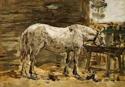 Witte Paard bij de Drinkbak, c.1885-90 door Eugene Louis Boudin