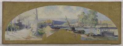 Schets voor het stadhuis van Issy-les-Moulineaux: De Seine bij Issy-les-Moulineaux, circa 1901 door Eugene Louis Gillot