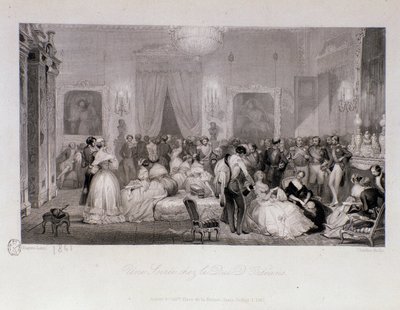Een sociale avond met de Hertog van Orleans in Parijs. Gravure door Eugene Louis Lami 1841 door Eugene Louis Lami