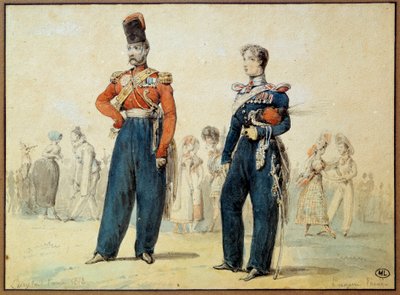 Baljurk: twee mannen in militair uniform door Eugene Louis Lami