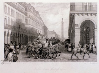 Stoet van een ambassadeur op de Place de la Bourse bij zijn aankomst in Parijs. Gravure door Eugene Louis Lami (1800-1890) 1843 Privécollectie door Eugene Louis Lami
