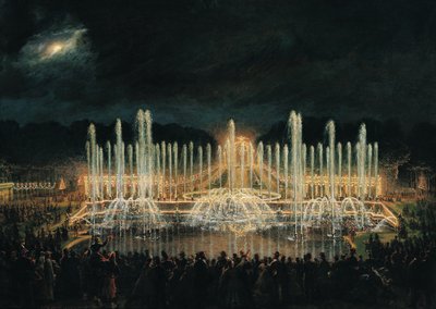 Verlichte Fonteinshow in het Bassin de Neptune ter ere van Prins Francisco de Assisi de Bourbon (1822-1902) 21 augustus 1864 door Eugene Louis Lami
