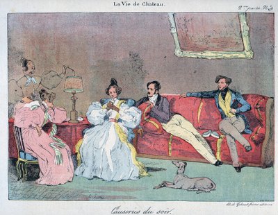 Het kasteelleven - Avondgesprekken - Illustratie door Eugene Lami (1800-1890) In 