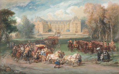 Lodewijk XIV Rijdt met zijn Koets in het Park van Versailles door Eugene Louis Lami