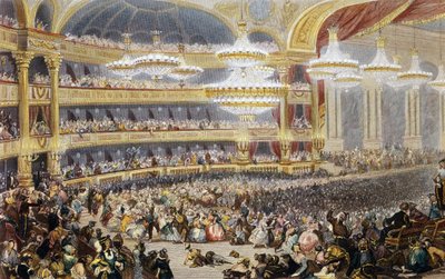 Gemaskerd bal in de Opera van Parijs in de 19e eeuw. Gravure door Eugène Lami (1800 - 1890) door Eugene Louis Lami