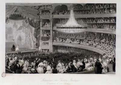 Ovation van een acteur tijdens een voorstelling in het Théâtre des Italiens in Parijs. Gravure door Eugene Louis Lami (1800-1890) 1843 Privécollectie door Eugene Louis Lami