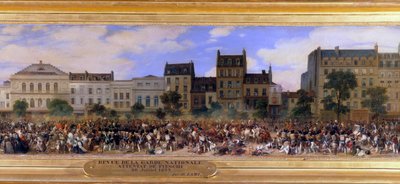 De aanslag van Giuseppe Fieschi (Corsicaanse samenzweerder) op 28/07/1835 tegen Louis-Philippe I (1773-1850), koning van de Fransen, Boulevard du Temple in Parijs (detail) door Eugene Louis Lami