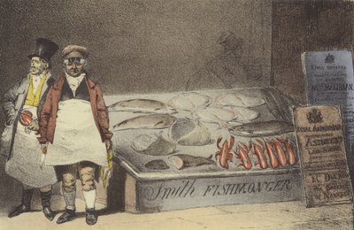 Een visverkoper door Eugene Louis after Lami