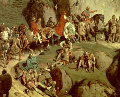Karel de Grote steekt de Alpen over in 773, detail van de Keizer en zijn gevolg door Eugene Roger