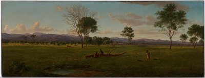 Uitzicht op de Gippsland Alpen, vanaf Bushy Park aan de Avon Rivier door Eugene von Guérard