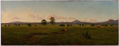 Uitzicht op de Gippsland Alpen, vanaf Bushy Park aan de Avon Rivier door Eugene von Guérard