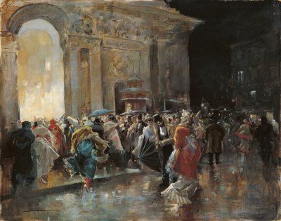 Aankomst bij het Theater op een Nacht van een Gemaskerd Bal door Eugenio Lucas Villaamil