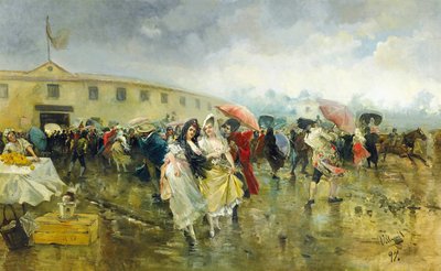 Buiten de Plaza de Toros, Madrid, 1897 door Eugenio Lucas Villamil