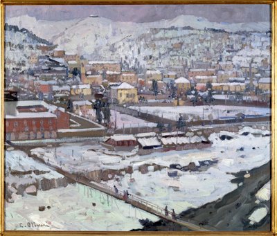 Zicht op Genua onder de sneeuw, Italië door Eugenio Olivari