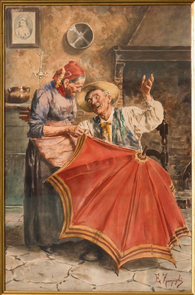 Interieur met twee personen door Eugenio Zampighi