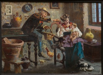 Scène met een man, een vrouw en een babymeisje door Eugenio Zampighi