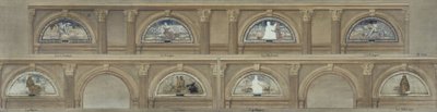 Schets voor de eetkamer van het Hôtel de Ville de Paris: De Velden. De Boomgaard. Het Bloemperk. De Moestuin. De Visserij. De Jacht. De Boerderij. De Weide, ca. 1891 door Eugène Martial Simas
