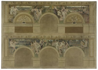 Schets voor een van de inleidende salons van het stadhuis van Parijs: Het werk. De vreugde. De liefdadigheid door Eugène Martial Simas