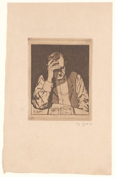 Lezende man door Eugène Bejot (signed by artist)