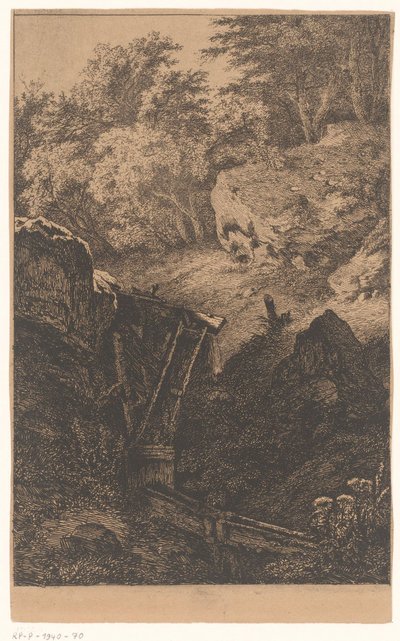 Landschap met houten irrigatiesysteem door Eugène Bléry (possibly)