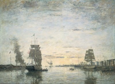 Ingang van de haven, Le Havre door Eugène Boudin
