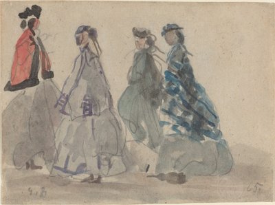 Vier vrouwen in Trouville door Eugène Boudin