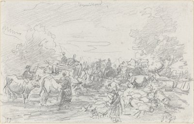 Kuddes die een stroom oversteken door Eugène Boudin