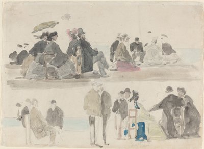 Dames en Heren op het Strand, in Twee Registers door Eugène Boudin