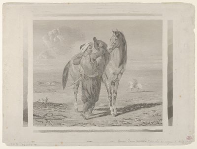 Een Turk zadelt zijn paard door Eugène Delacroix