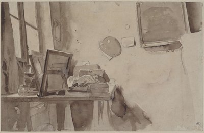Een hoek van het atelier, ca. 1825 door Eugène Delacroix