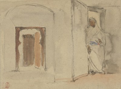 Arabier voor de deur van zijn woning door Eugène Delacroix