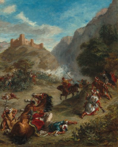 Arabieren in gevecht in de bergen door Eugène Delacroix