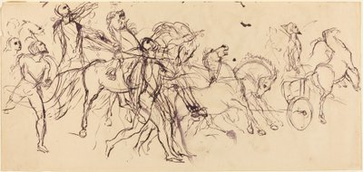 Strijdwagenmenners recto en verso door Eugène Delacroix