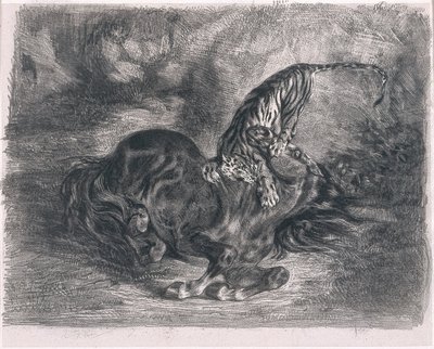 Wilde paard neergehaald door een tijger door Ferdinand Victor Eugene Delacroix