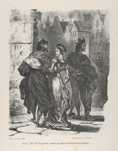 Faust probeert Marguerite te verleiden Goethe, Faust, 1825-27 door Eugène Delacroix