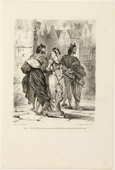 Faust probeert Marguerite te verleiden, uit Faust door Eugène Delacroix