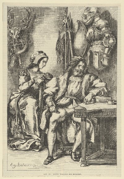 Goetz von Berlichingen schrijft zijn memoires, na 1845 door Eugène Delacroix