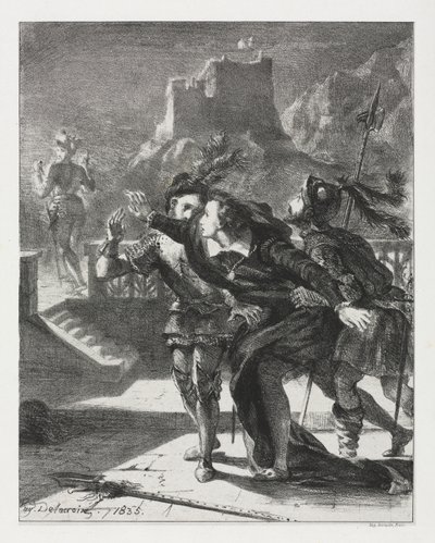 Hamlet: Hamlet Snelt om de Geest van Zijn Vader te Volgen door Eugène Delacroix