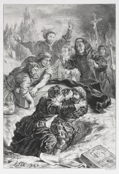 Hamlet: Hamlet en Laertes in het Graf van Ophelia door Eugène Delacroix