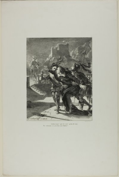 Hamlet achtervolgt de geest van zijn vader, plaat 2 uit Hamlet door Eugène Delacroix