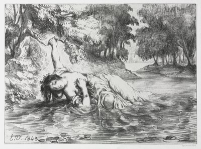 Hamlet: De dood van Ophelia door Eugène Delacroix