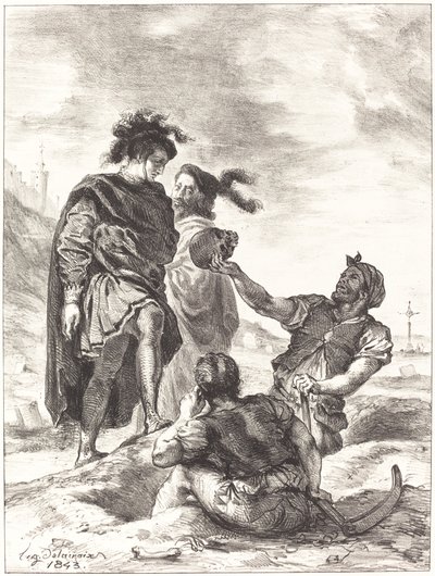 Hamlet en Horatio voor de grafdelvers (Act V, Scene I) door Eugène Delacroix