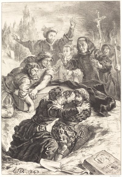 Hamlet en Laertes in het Graf van Ophelia (Act V, Scene I) door Eugène Delacroix