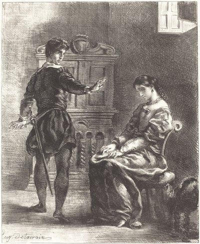 Hamlet en Ophelia (Act III, Scene I) door Eugène Delacroix