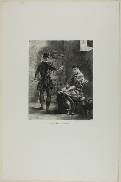 Hamlet en Ophelia, plaat 5 uit Hamlet door Eugène Delacroix