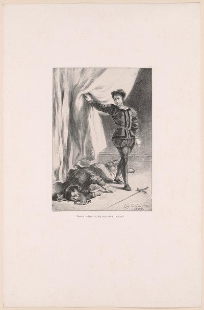 Hamlet en het lichaam van Polonius, plaat 11 uit Hamlet door Eugène Delacroix