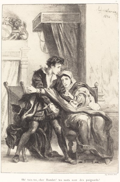 Hamlet en de Koningin (Act III, Scene IV) door Eugène Delacroix